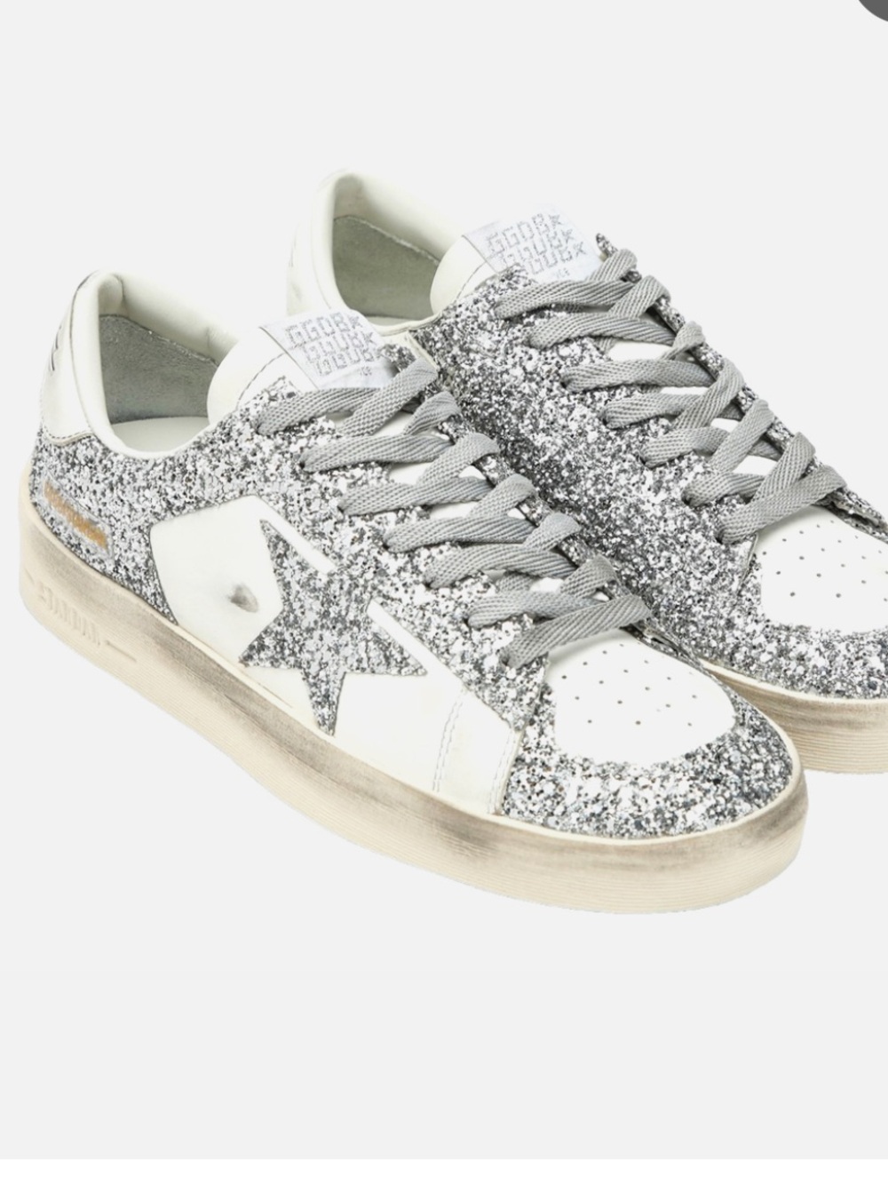 Golden Goose Stardan White & Silver Glitter Star Sneakers Size 39